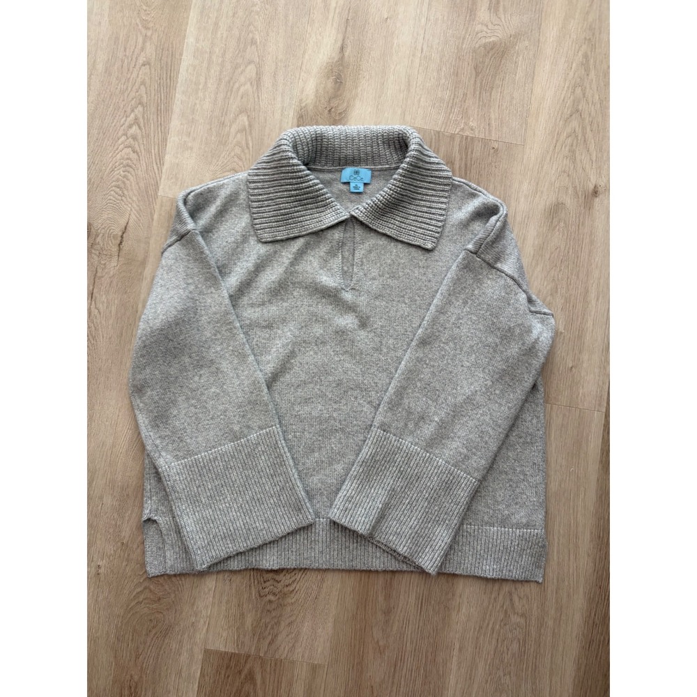 CeCe Heather Gray Relaxed Split Neck Polo Collar Sweater XL Coastal Cabin Cozy
